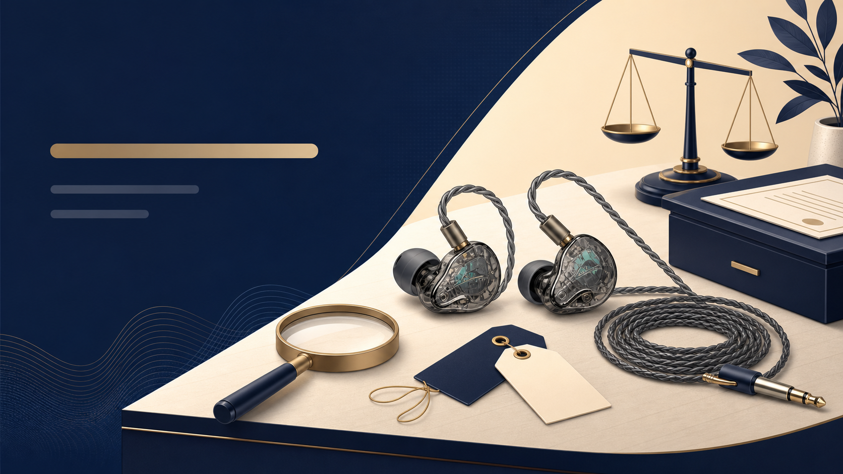 Kiwi Ears KE4の買取比較をイメージした有線イヤホンと査定デスク